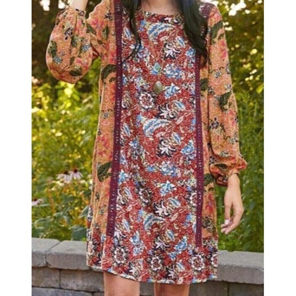 Matilda Jane Boho Floral Tunic Dress‎ Fall Bohemian Prairie Print Size Small